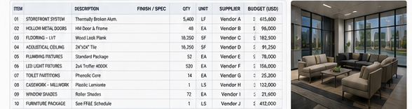 Procurement scope schedule and completed interior