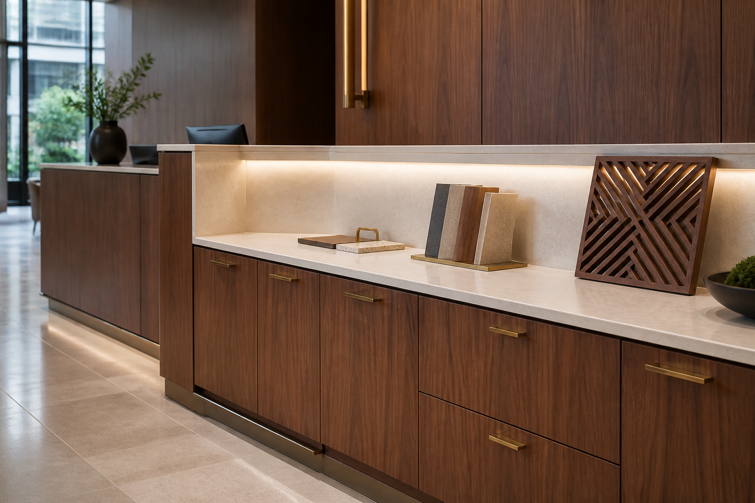 Custom commercial millwork, casework, countertop, and specialty wood panel