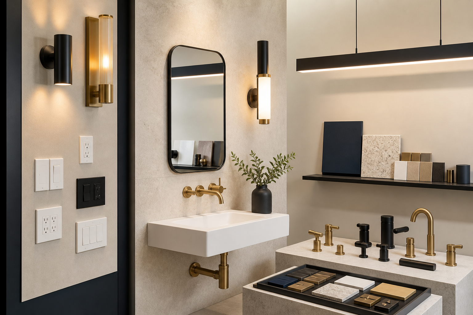Coordinated commercial plumbing, electrical, and lighting fixtures