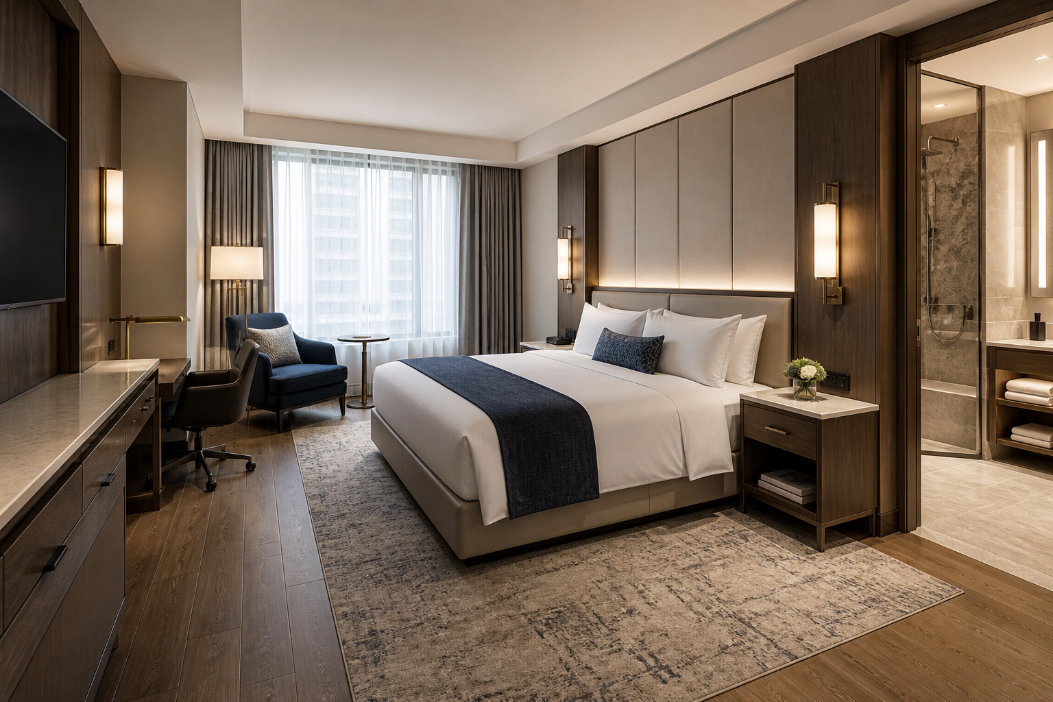 Contemporary hotel guest room