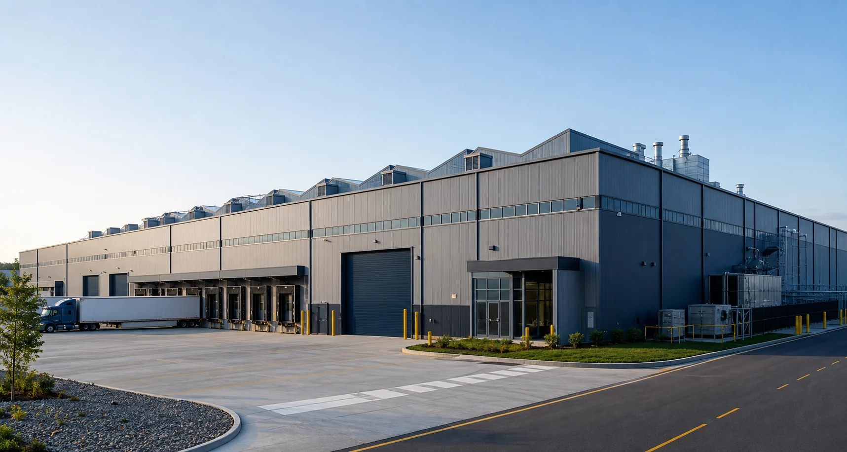 Exterior perspective of a manufacturing facility