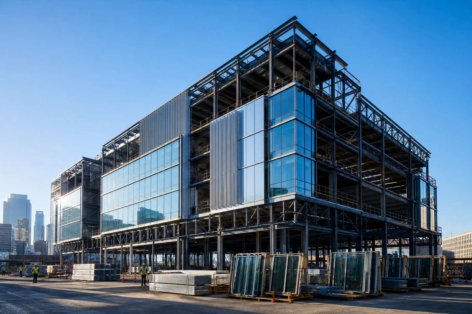 Commercial steel structure and building envelope installation